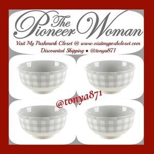 🦋 New Pioneer Woman Gray Gingham Soup Bowls, Set of 4
